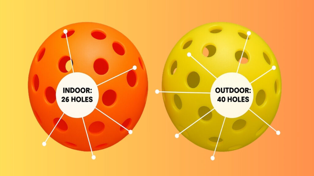 Indoor and outdoor pickleballs with hole count labels