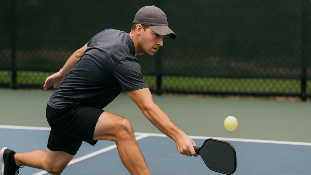 Player executing a low slice drop crosscourt.
