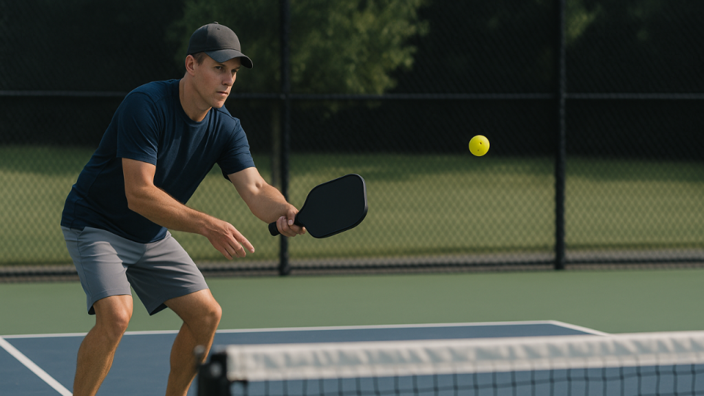 Player hitting a controlled lift drop from the baseline.