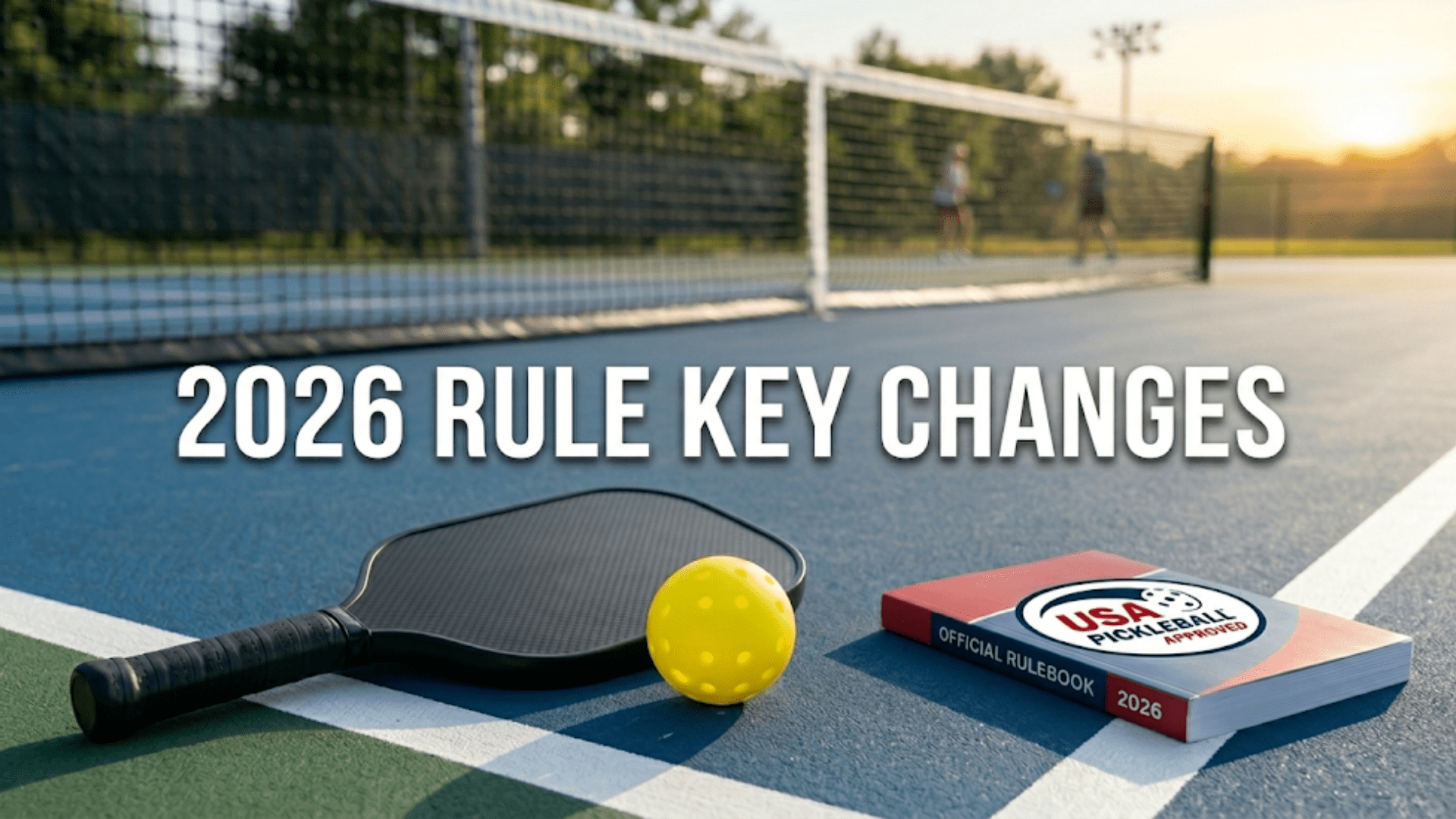 Illustration of 2026 USA Pickleball Rulebook with paddle and ball on court