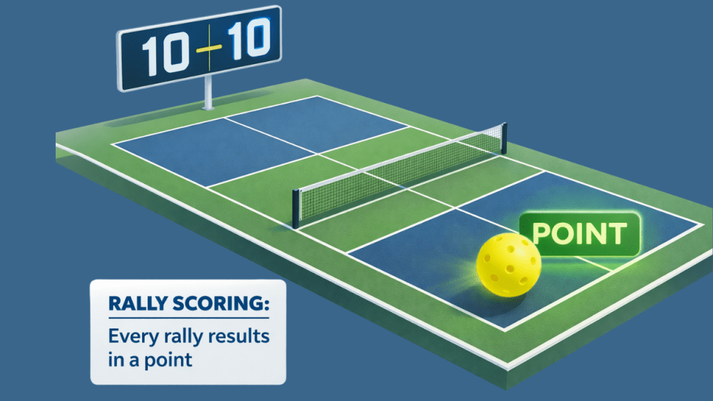 Pickleball rally scoring diagram where every rally scores a point