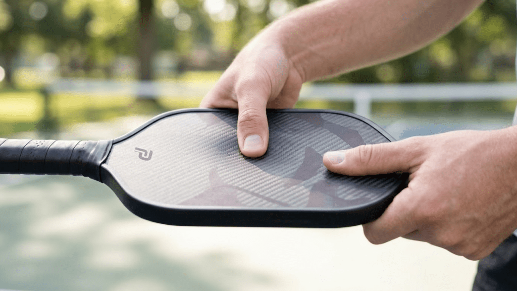 Thumb test checking pickleball paddle for core crushing damage