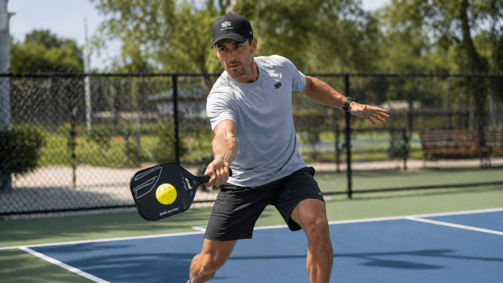 Pickleball player demonstrating proper forehand technique