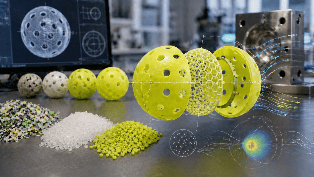 Exploded pickleball design and materials 
