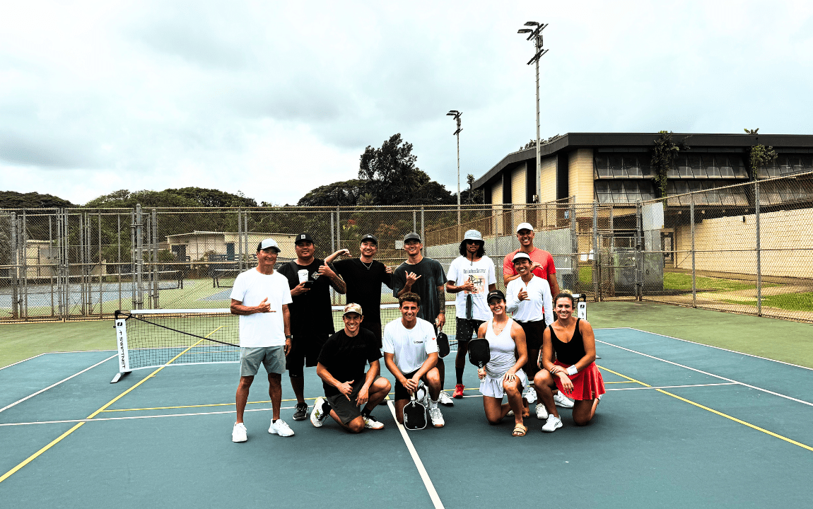 Pickleball players gathering during a Hawaii community event