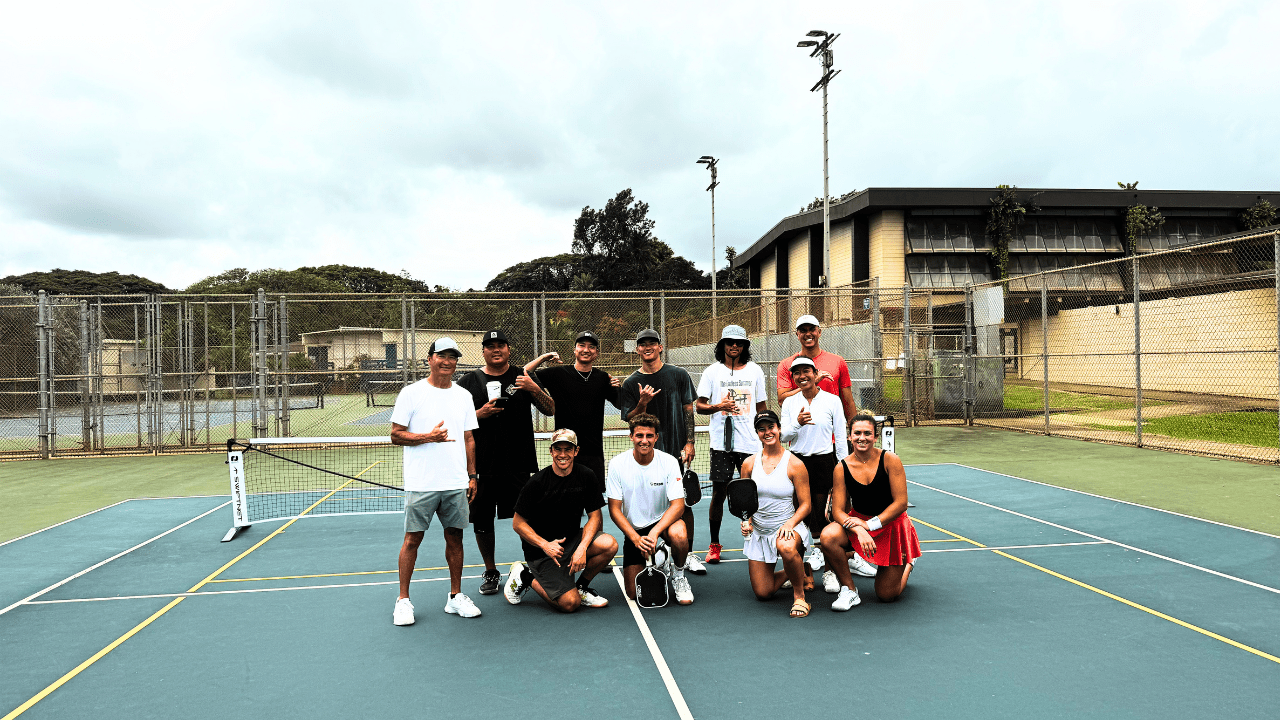 Pickleball players gathering during a Hawaii community event