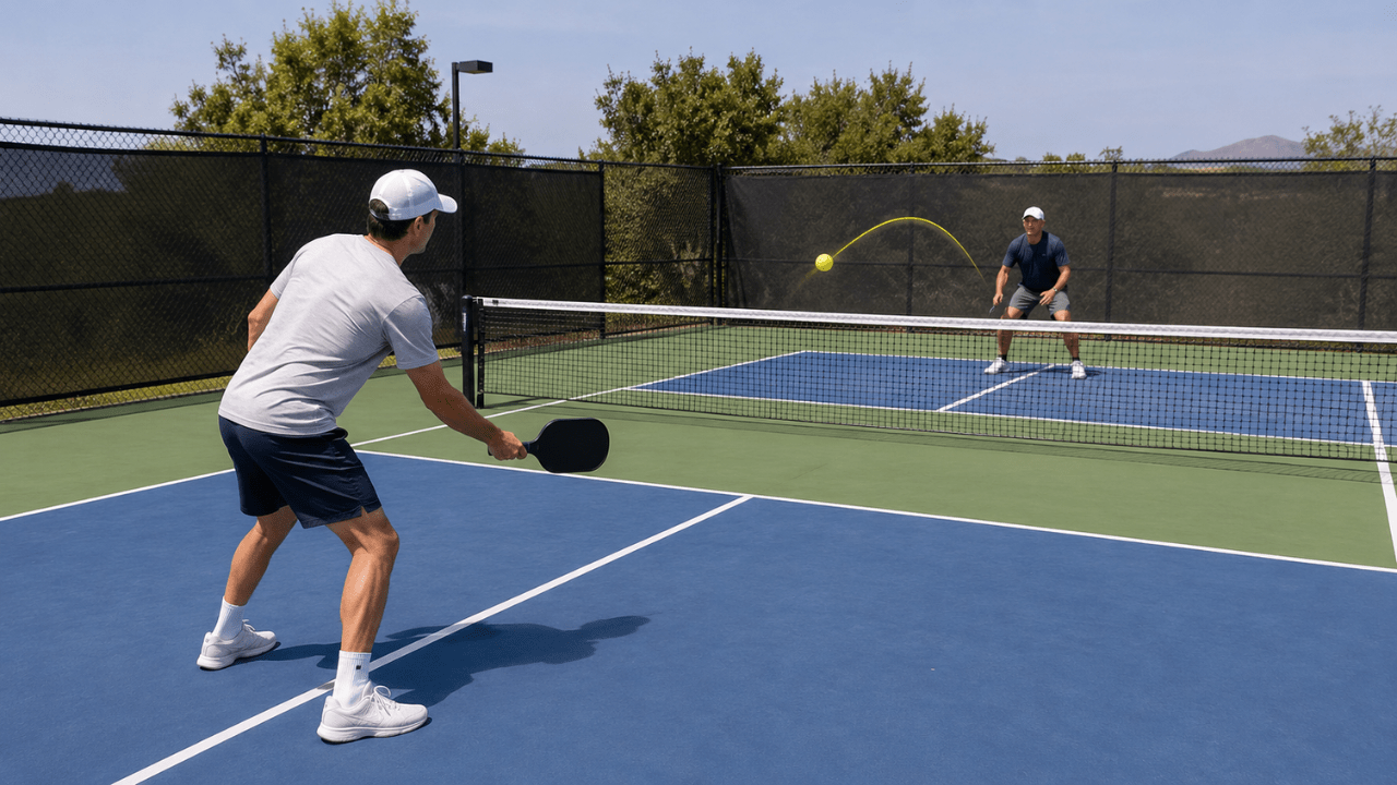 Pickleball dink shot landing inside the kitchen
