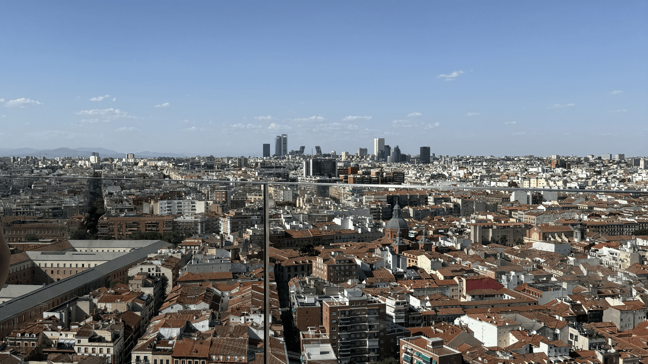 Madrid skyline during pickleball tour