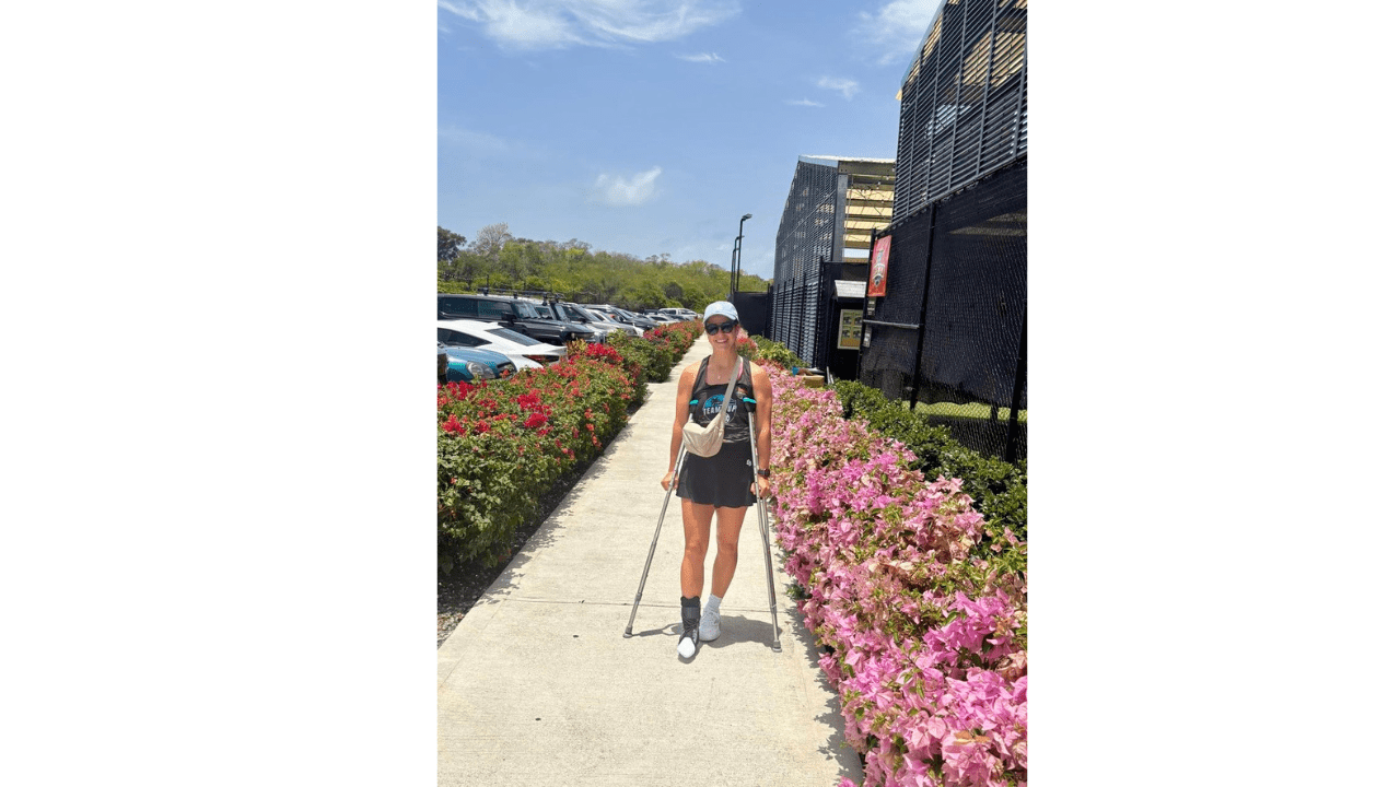 Glauka Lane on crutches after injury